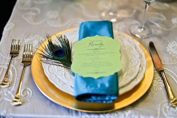 blue-green-peacock-gold-tablescape-menu