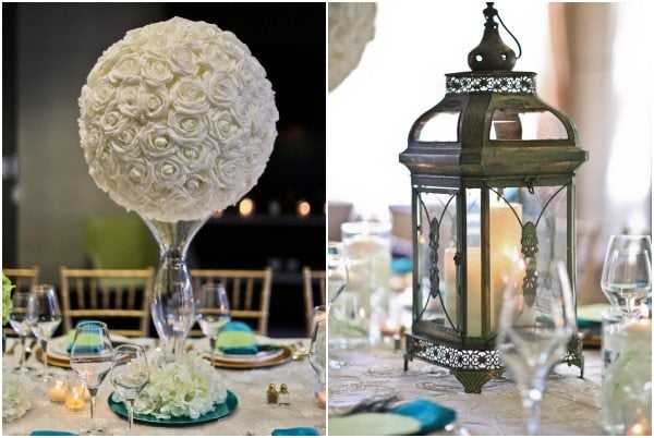 white-pomander-centerpieces-lantern-wedding