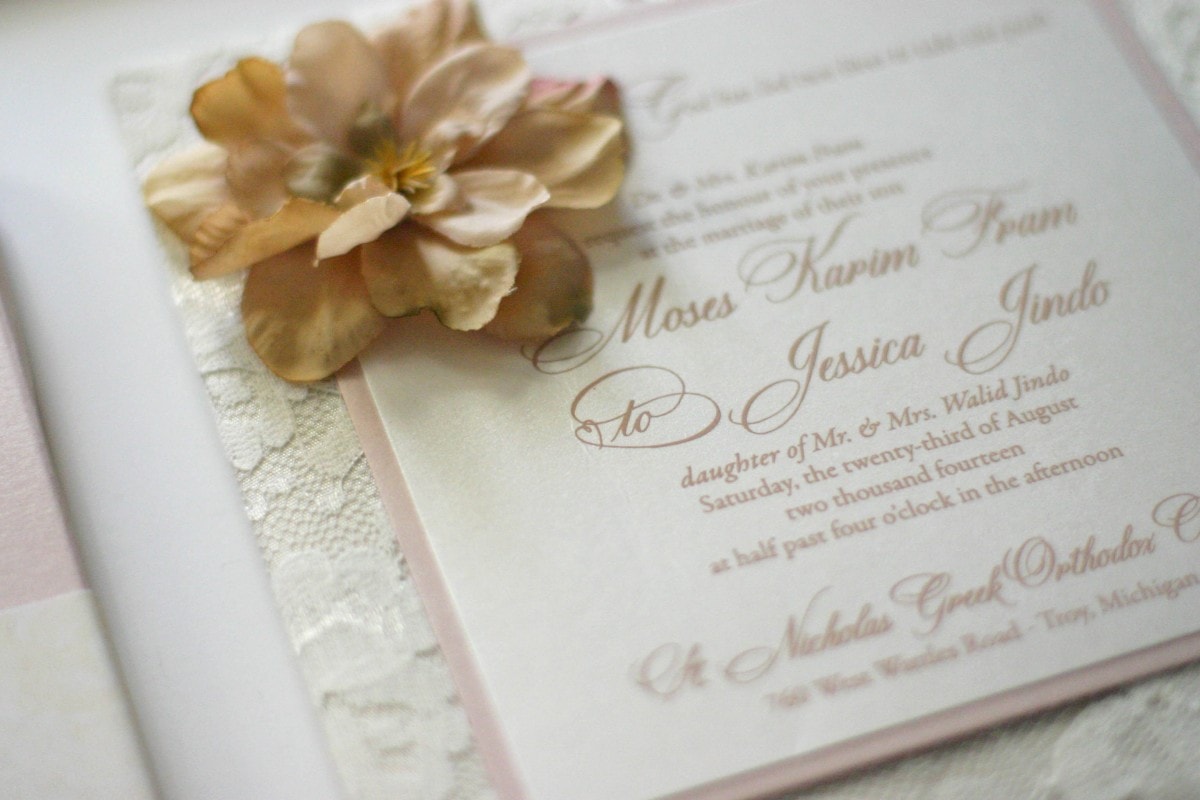 lace and blush padded invitation