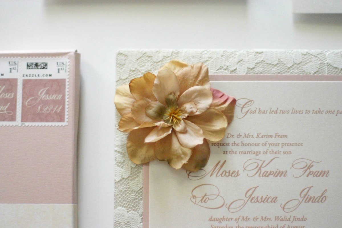 lace flower wedding invitation